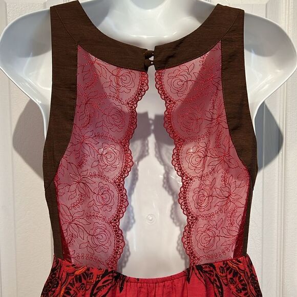 Free People Red,Brown, Black Russian Lace‎ Sleeveless High Low Dress Size XS - Picture 8 of 16